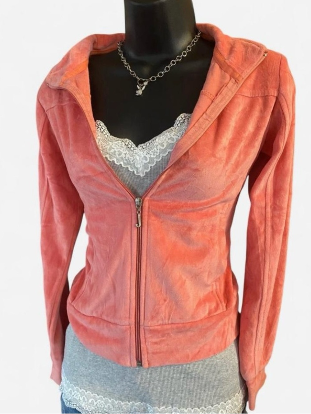 Y2k Juicy Couture Coral Pink Velour Zip Up Tracksuit Jacket